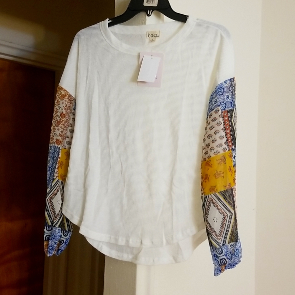 Sheer White Shirt with Patterned Sleeves